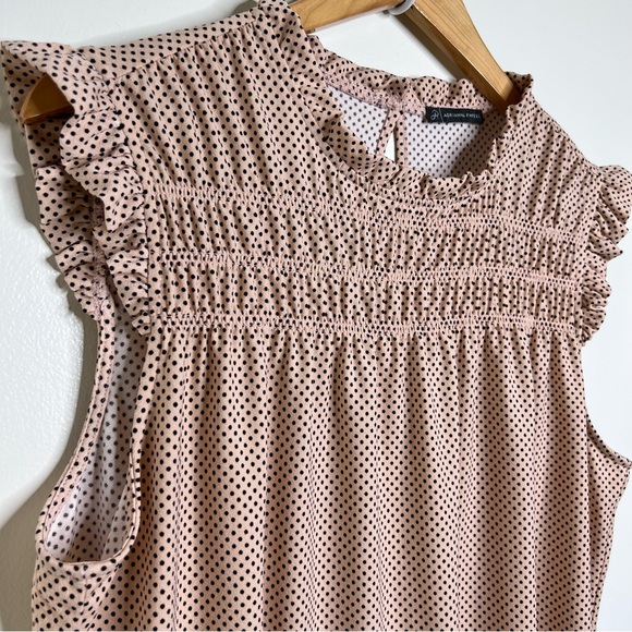 Adrianna Papell Micro dot Blouse Top ruffles smocked No Size Tag (Approx Large) - Picture 2 of 9